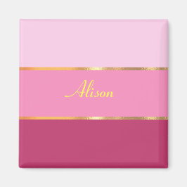 シックなピンクのストライプ金ゴールド名 マグネット