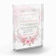 シックなピンクのセージ牡丹の鹿の〔雄ジカの〕枝角結婚式の招待