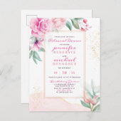 シックなピンクのトレンディーバラボタニカルリハーサルディナー インビテーションポストカード (正面/裏面)