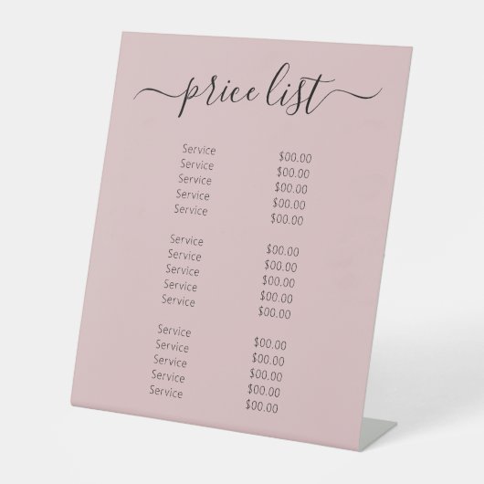 シックなピンクのネイルサロンプロフェッショナル価格リストメニュー 台座サイン (正面)