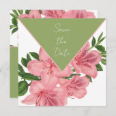 シックなピンクのハイビスカスが日付を保存 セーブザデート (正面/裏面)