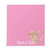 シックなピンクのハートの金ゴールド ノートパッド (正面)