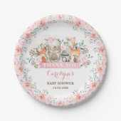 シックなピンクのバラの森林ベビーシャワーの女の子の誕生日 ペーパープレート (正面)