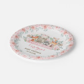 シックなピンクのバラの森林ベビーシャワーの女の子の誕生日 ペーパープレート (アングル)