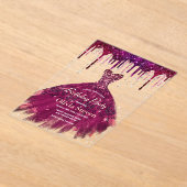 シックなピンクのバーガンディのガウングリッタードリップ誕生日 アクリル招待状 (レイダウン)