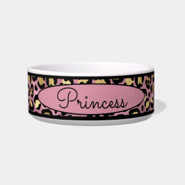 シックなピンクのヒョウの皮の模様ペット ボウル