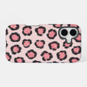 シックなピンクのヒョウ柄 iPhone 16ケース (裏面横)