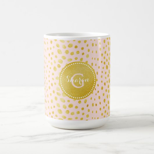 シックなピンクのフェイクな金ゴールドのグリッターのチータのプリントのモノグラム マグカップ (中央)