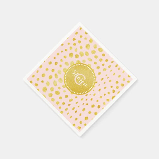 シックなピンクのフェイク金ゴールドグリッターチータープリントモノグラム スタンダードカクテルナプキン (角)
