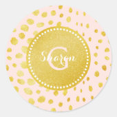 シックなピンクのフェイク金ゴールドグリッターチータープリントモノグラム ラウンドシール (正面)