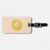 シックなピンクのフェイク金ゴールドグリッターチータープリントモノグラム ラゲッジタグ (正面横)