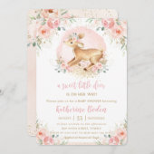 シックなピンクのフローラかわいい鹿の子鹿の子女の子の赤ちゃんシャワー 招待状 (正面/裏面)