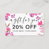 シックなピンクのフローラの水色の花束ギフト割引 割引カード (正面)