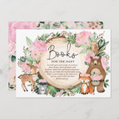 シックなピンクのフローラウッドランド緑の本ベビー エンクロージャーカード (正面/裏面)