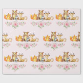 シックなピンクのフローラウッドランド赤ちゃんシャワー1st誕生日 ラッピングペーパー (フラット)