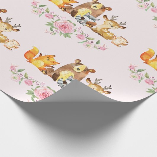 シックなピンクのフローラウッドランド赤ちゃんシャワー1st誕生日 ラッピングペーパー (角)