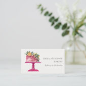 シックなピンクのフローラケーキパティスリーのカップケーキベーカリー 名刺 (スタンド正面)