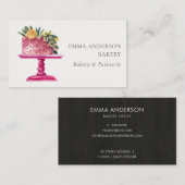 シックなピンクのフローラケーキパティスリーのカップケーキベーカリー 名刺 (正面/裏面)