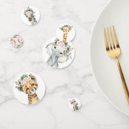 シックなピンクのフローラサファリアニマルズワイルドワンベビーガール コンフェッティ