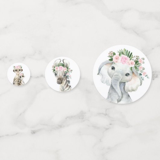 シックなピンクのフローラサファリアニマルズワイルドワンベビーガール コンフェッティ (正面)