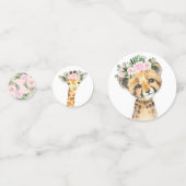 シックなピンクのフローラサファリアニマルズワイルドワンベビーガール コンフェッティ (裏面)