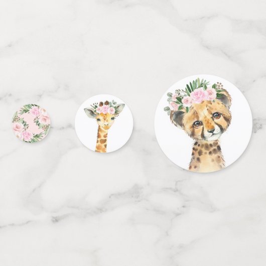 シックなピンクのフローラサファリアニマルズワイルドワンベビーガール コンフェッティ (裏面)