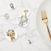 シックなピンクのフローラサファリアニマルズワイルドワンベビーガール コンフェッティ (グループ)