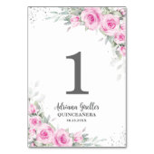 シックなピンクのフローラシルバーキンセアニラXV Sweet 16 テーブルナンバー (正面)