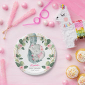 シックなピンクのフローラゾウ赤ちゃんシャワーガール ペーパープレート (パーティー)