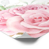 シックなピンクのフローラバラベビーシャワーハイティーパーティー ポスター (角)