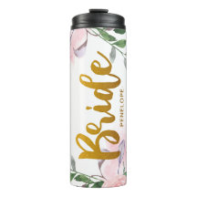 シックなピンクのフローラフェイク金ゴールド花嫁のスクリプトと名前