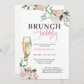 シックなピンクのフローラブランチ&バブリーブライダルシャワー 招待状 (正面/裏面)