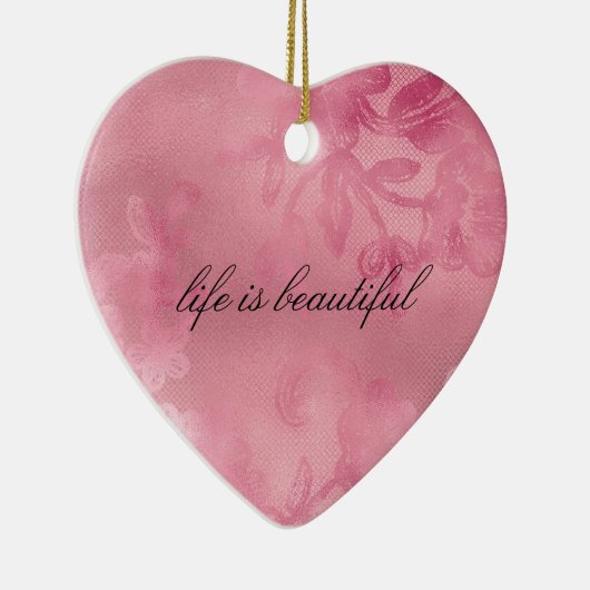シックなピンクのフローラレース セラミックオーナメント (右)