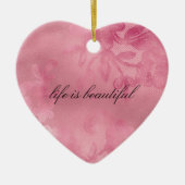 シックなピンクのフローラレース セラミックオーナメント (正面)