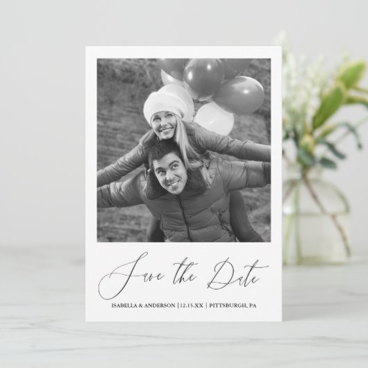 シックなピンクのフローラ書道の写真の保存日付 セーブザデート (スタンド正面)