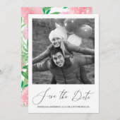 シックなピンクのフローラ書道の写真の保存日付 セーブザデート (正面/裏面)