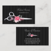 シックなピンクのフローラ美容用フェイクシルバーハサミ 名刺 (正面/裏面)