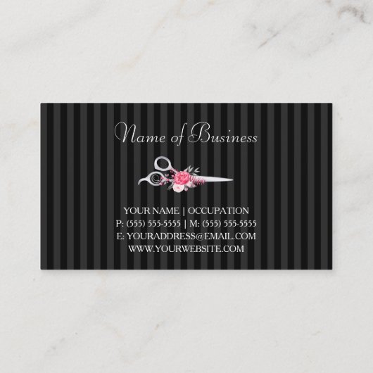 シックなピンクのフローラ美容用フェイクシルバーハサミ 名刺 (裏面)