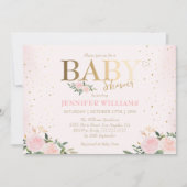 シックなピンクのフローラ金ゴールドガールベビーシャワー 招待状 (正面)