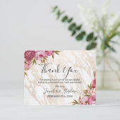 シックなピンクのフローラ金ゴールド大理石ありがとう ポストカード (スタンド正面)
