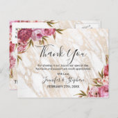 シックなピンクのフローラ金ゴールド大理石ありがとう ポストカード (正面/裏面)