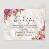 シックなピンクのフローラ金ゴールド大理石ありがとう ポストカード (正面)