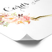 シックなピンクのフローラ金ゴールド結婚式カードとギフトサイン ポスター (角)