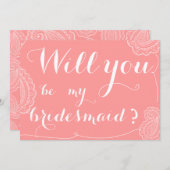 シックなピンクのペイズリー私の新婦付添人です 招待状 (正面/裏面)