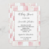 シックなピンクのホワイトスクウェア赤ちゃんシャワー 招待状 (正面/裏面)