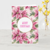 シックなピンクのポインセチア花クリスマス カード (黄色い花)