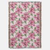 シックなピンクのポインセチア花クリスマス スローブランケット (正面縦)