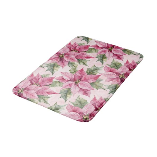 シックなピンクのポインセチア花クリスマス バスマット (アングル)