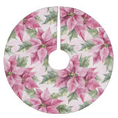 シックなピンクのポインセチア花クリスマス ブラッシュドポリエステルツリースカート (正面)