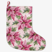 シックなピンクのポインセチア花クリスマス ラージクリスマスストッキング (正面)
